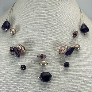 925 Sterling Silver Unsigned Artisan Amethyst Blown Glass Beaded Necklace